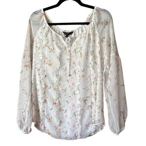 White House Black Market Womens‎ Floral Blouse Long Sleeve Sz 6 Babydoll Cottage